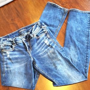 Silver, Suki, distressed, skinny, super stretch, size 25, medium wash je…